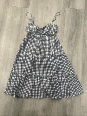 H&M Blue and White, empire waist, Gingham Tiered Spaghetti-Strap Dress